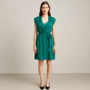 Maeve Faux Wrap Midi Dress Kelly Green Belted Small